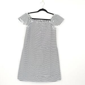 J Crew Striped Off Shoulder Dress Black White sz S